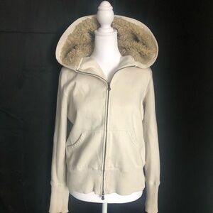 Fur Lined Cream Hoodie Jacket